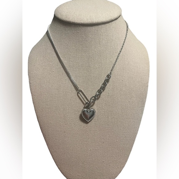 Simple Heart Pendant Necklace, Titanium Steel 18k gold plating, Silver - Picture 6 of 7